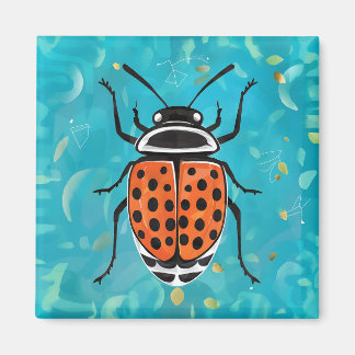 A ladybug with black spots and orange stripes magnet