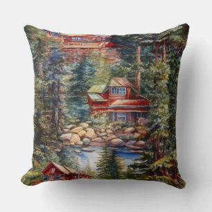 A Lake Home in the Woods Throw Pillow