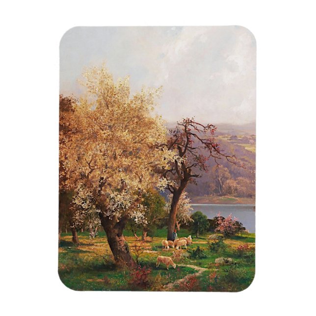 A Lake Landscape in Spring by Adolf Kaufmann Magnet (Vertical)