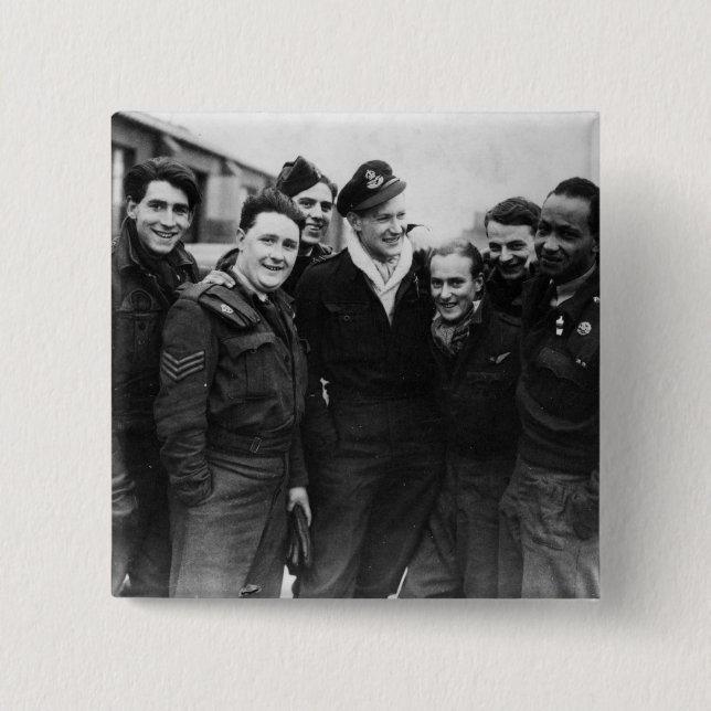 A Lancaster Bomber Crew 2 Inch Square Button (Front)