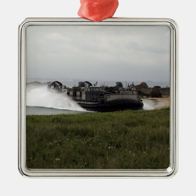 A landing craft air cushion comes ashore metal ornament (Front)
