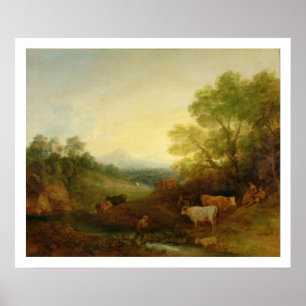 A Landscape with Cattle and Figures by a Stream an Poster