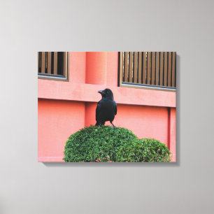 A Large-Billed Jungle Crow A Perch On A Cloud Tree Canvas Print