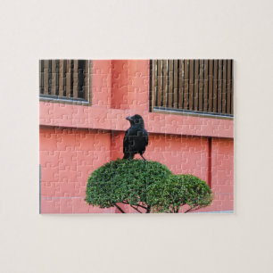A Large-Billed Jungle Crow A Perch On A Cloud Tree Jigsaw Puzzle