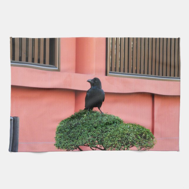 A Large-Billed Jungle Crow A Perch On A Cloud Tree Kitchen Towel (Horizontal)
