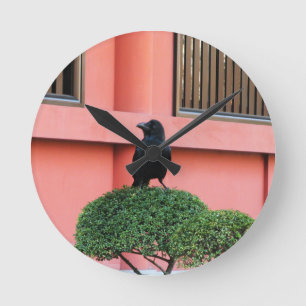 A Large-Billed Jungle Crow A Perch On A Cloud Tree Round Clock