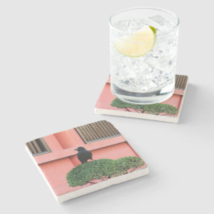 A Large-Billed Jungle Crow A Perch On A Cloud Tree Stone Coaster