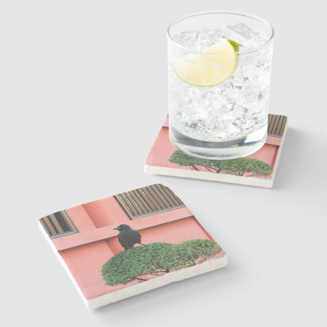 A Large-Billed Jungle Crow A Perch On A Cloud Tree Stone Coaster (Side)