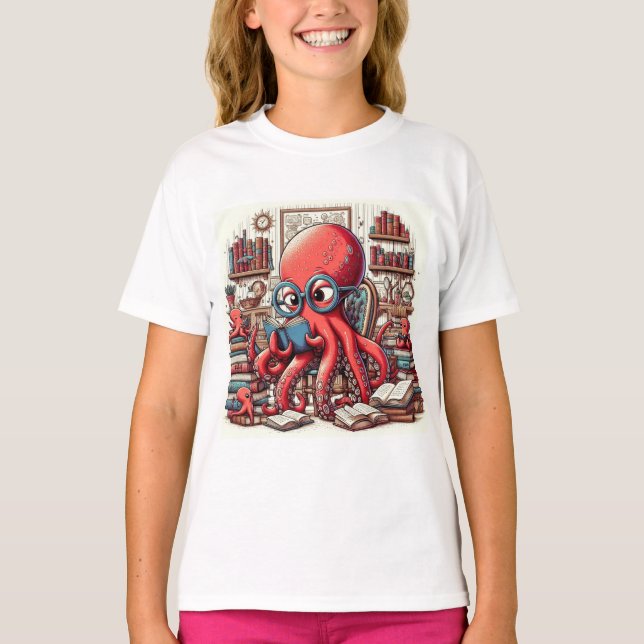 A Large Red Octopus Wearing Round Glasses Shirt (Front)