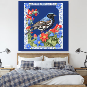 A Lark Bunting Surrounded by Colorado Columbine Canvas Print