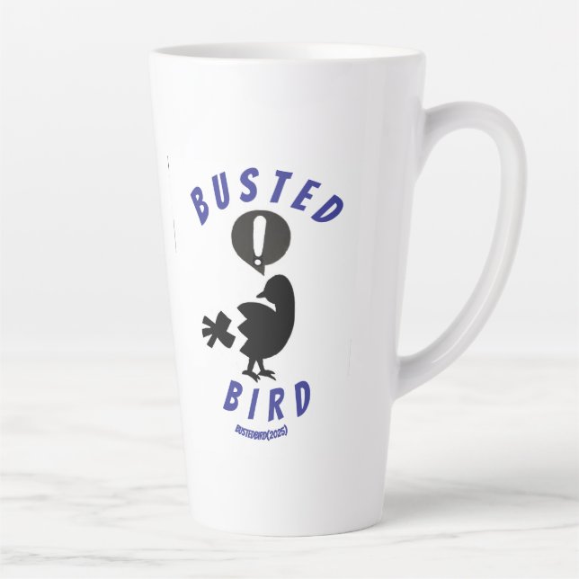 A latte mug with the Busted Bird logo (Right)