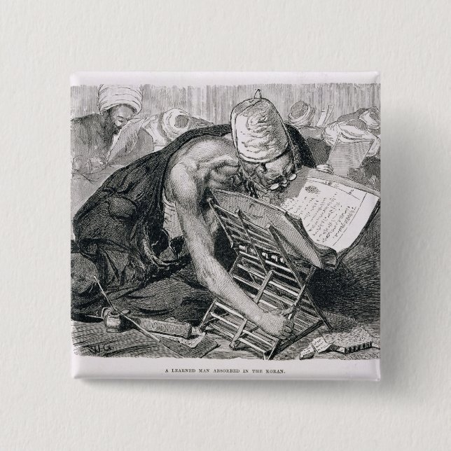 A Learned Man Absorbed in the Koran 2 Inch Square Button (Front)