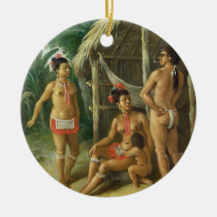 A Leeward Islands Carib Family outside a Hut, c.17 Ceramic Ornament
