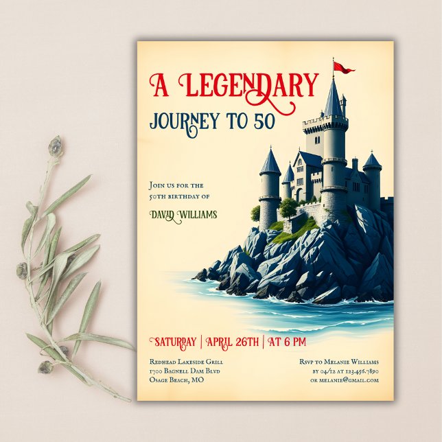 A Legendary Journey Vintage Castle 50th Birthday Invitation (A Legendary Journey to 50 Vintage Castle Birthday Invitation)