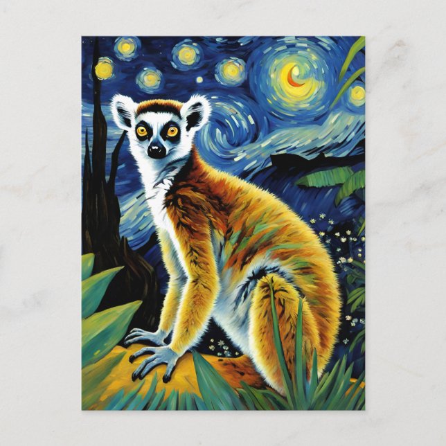 A Lemur in The Starry Night Postcard (Front)