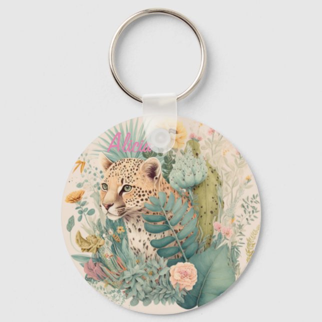 A leopard behind the bush custom     keychain (Front)