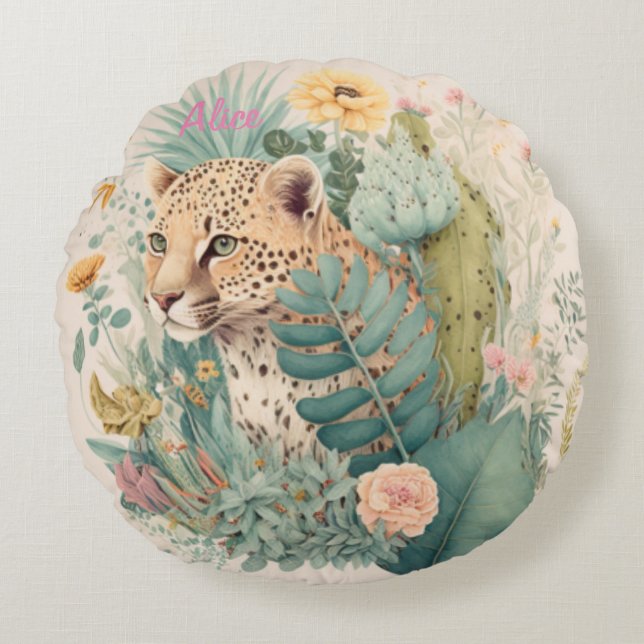 A leopard behind the bush custom round pillow (Front)