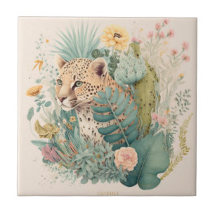 A leopard behind the bush custom   tile