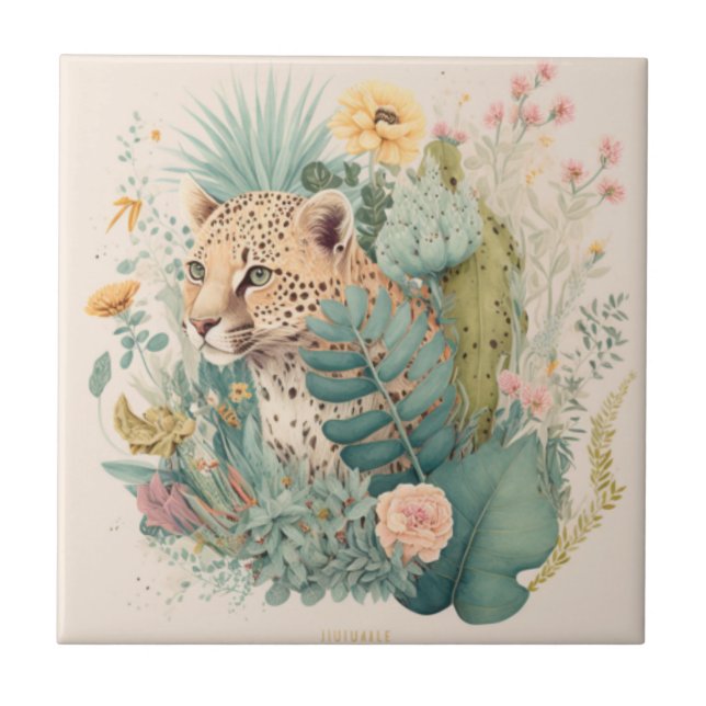 A leopard behind the bush custom   tile (Front)