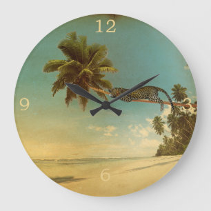 A Leopard Palm Tree Beach Large Clock
