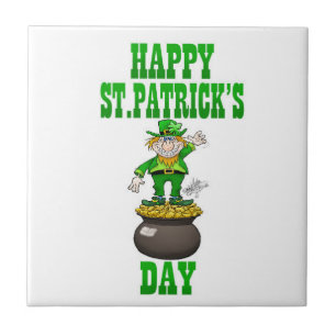 A Leprechaun standing on a pot of gold. Tile