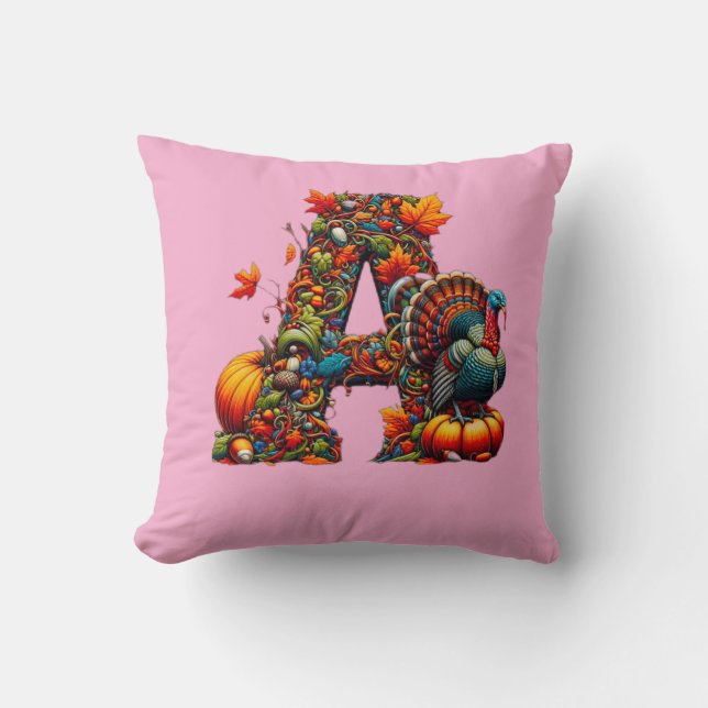 A letter A in Thanksgiving style Throw Pillow (Front)