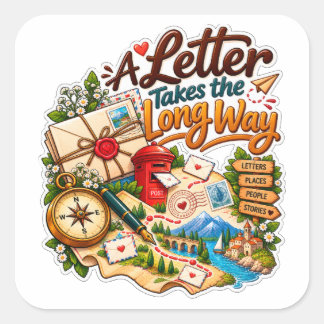 A Letter Takes the Long Way – Pen Pal Travel Square Sticker