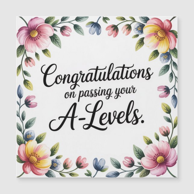 A Level Exam Floral Congratulation  Magnetic Card (Front)