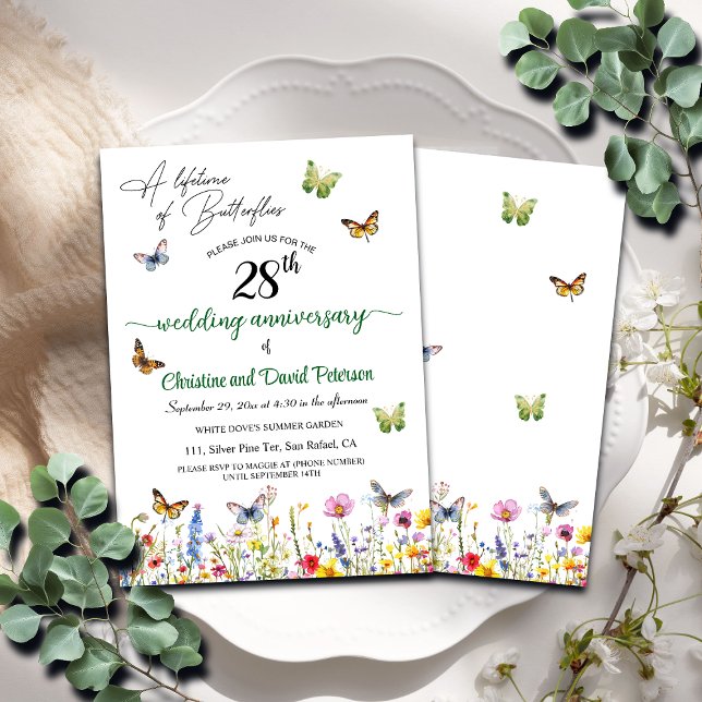 A Lifetime of Butterflies 28th Wedding Anniversary Invitation (Creator Uploaded)