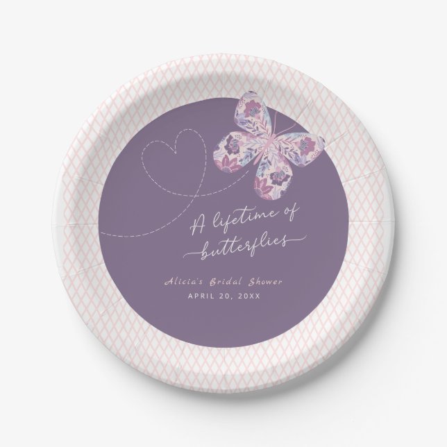 A Lifetime of Butterflies Custom Bridal Shower Paper Plate (Front)