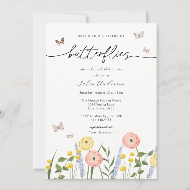 A Lifetime of Butterflies Floral Bridal Shower Invitation (Front)