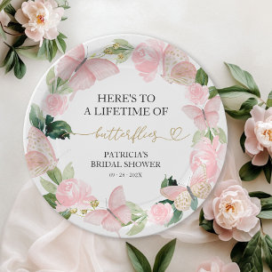A Lifetime of Butterflies Pink Bridal Shower  Paper Plate