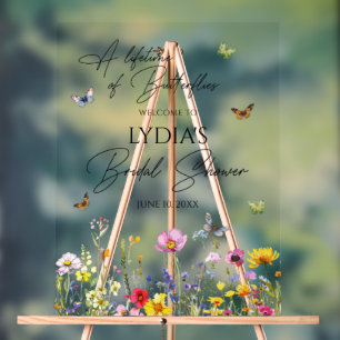 A Lifetime of Butterflies Wildflower Bridal Shower Acrylic Sign
