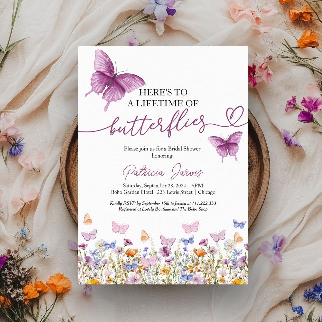 A Lifetime of Butterflies Wildflower Bridal Shower Invitation (Creator Uploaded)