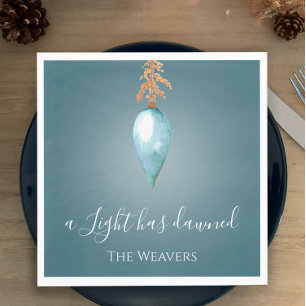 A Light has dawned   Blue Watercolor Christmas Napkin