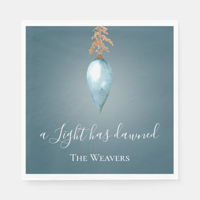 A Light Has Dawned | Blue Watercolor Christmas Napkin (Front)