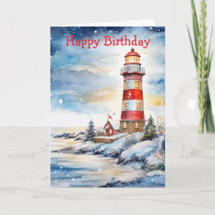 A Lighthouse in Winter Card