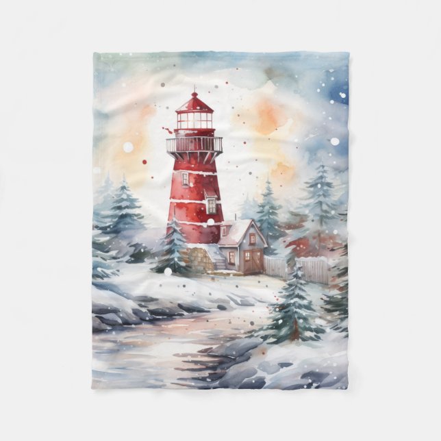 A Lighthouse in Winter Fleece Blanket (Front)