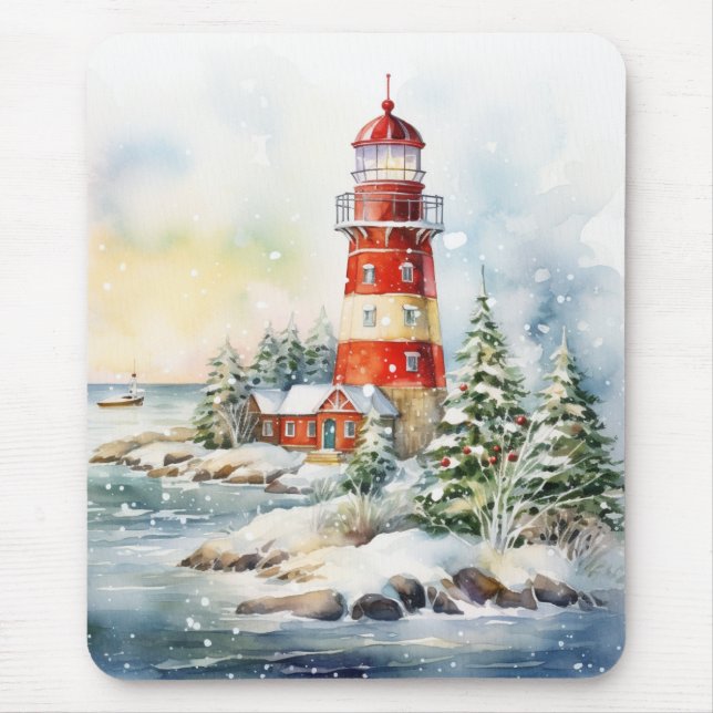 A Lighthouse in Winter Mouse Pad (Front)