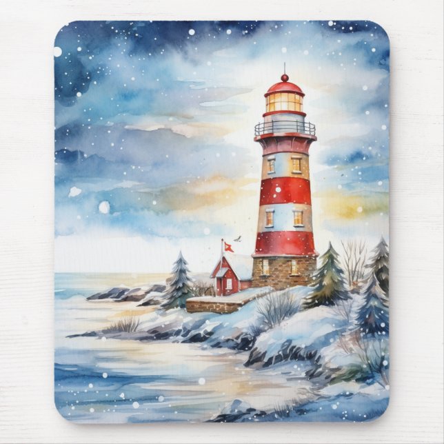 A Lighthouse in Winter Mouse Pad (Front)