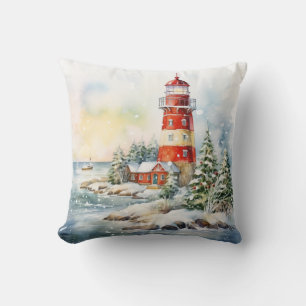 A Lighthouse in Winter Throw Pillow