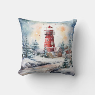 A Lighthouse in Winter Throw Pillow