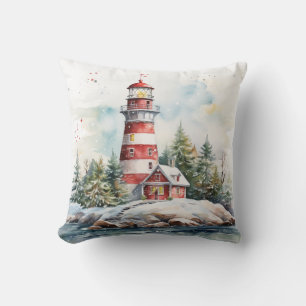 A Lighthouse in Winter Throw Pillow