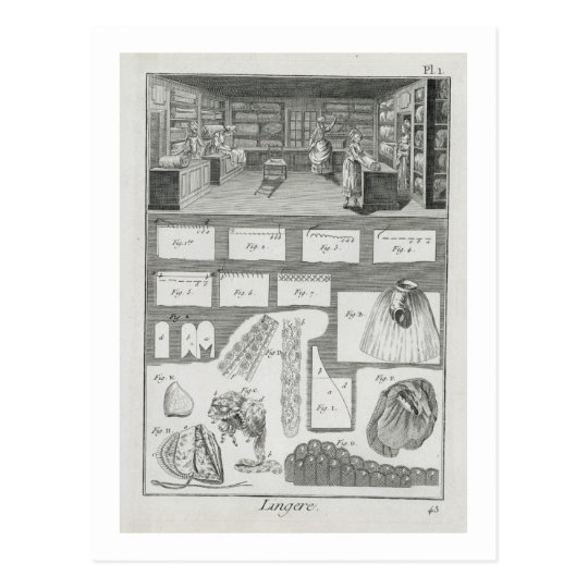 A lingerie maker's workshop and material, from the postcard