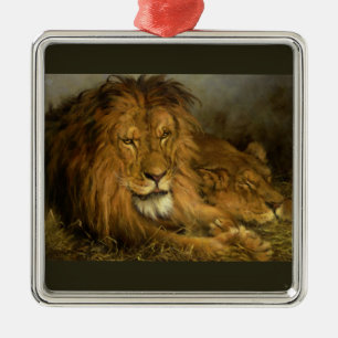 A Lion And A Lioness Metal Ornament