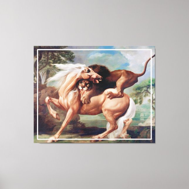 A Lion Attacking A Horse Painting-17620 Canvas Print (Front)