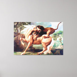 A Lion Attacking A Horse Painting-17620 Canvas Print