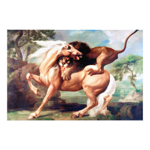 A Lion Attacking A Horse Painting-17620 Photo Print