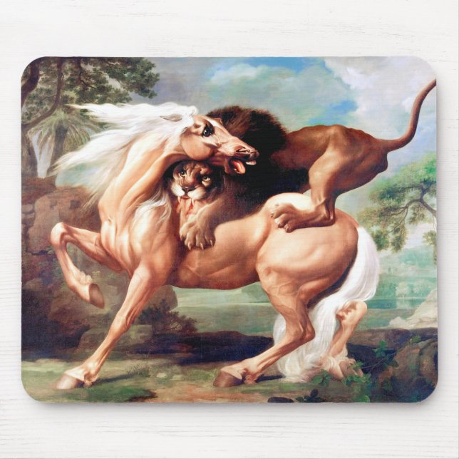 A Lion Attacking A Horse Painting Mouse Pad (Front)