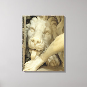 A Lion licking the foot of Daniel Canvas Print